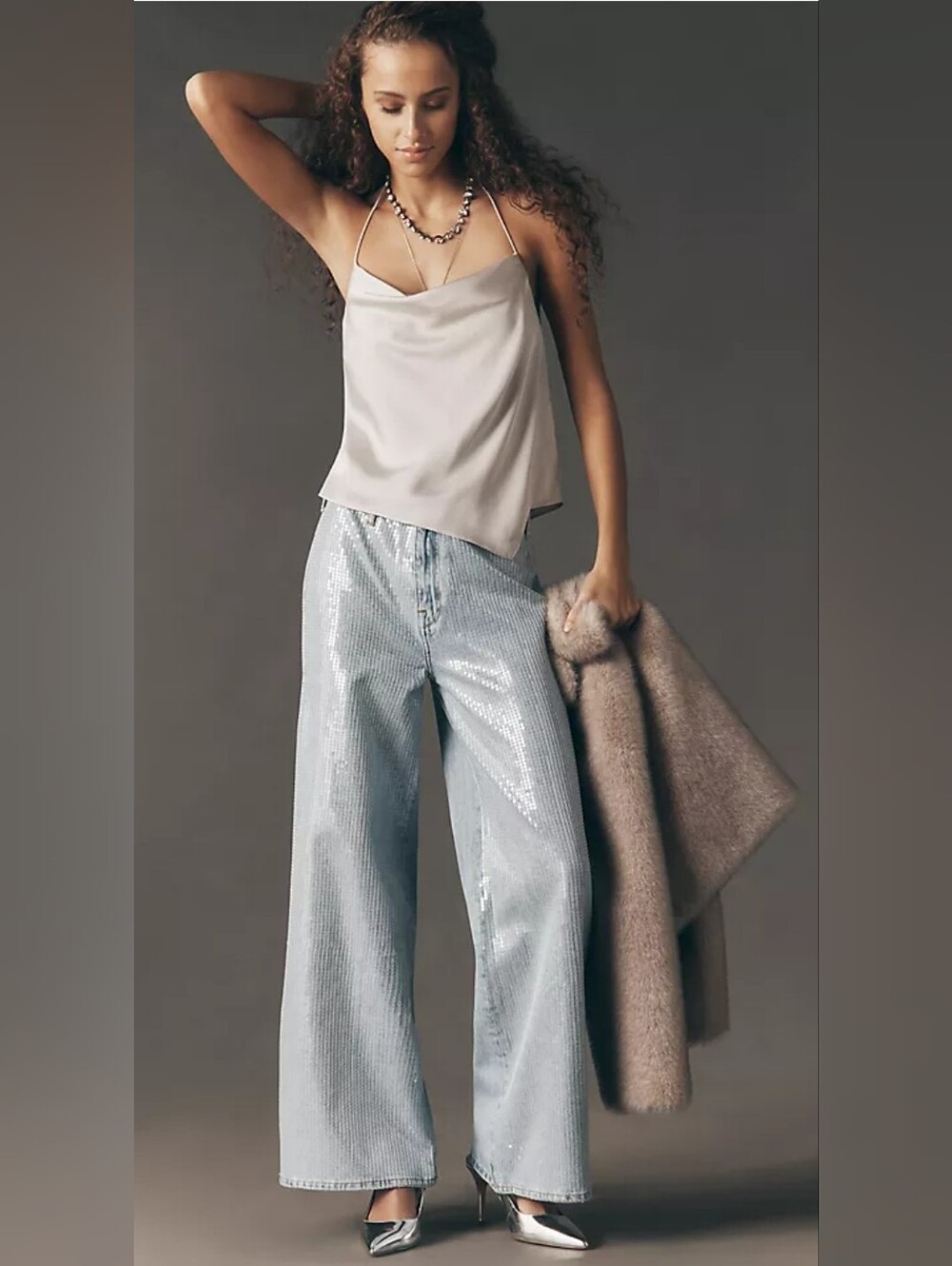 NWOT Pilcro Anthropologie Light Blue Sequin Wide-Leg Jeans
